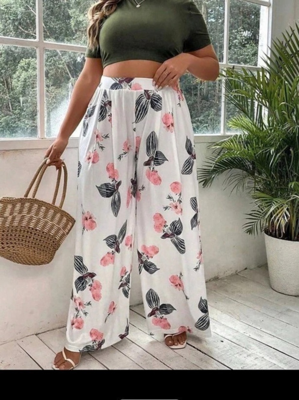 SHEIN Floral Wide-Leg Two-Piece Set Size Large NWT